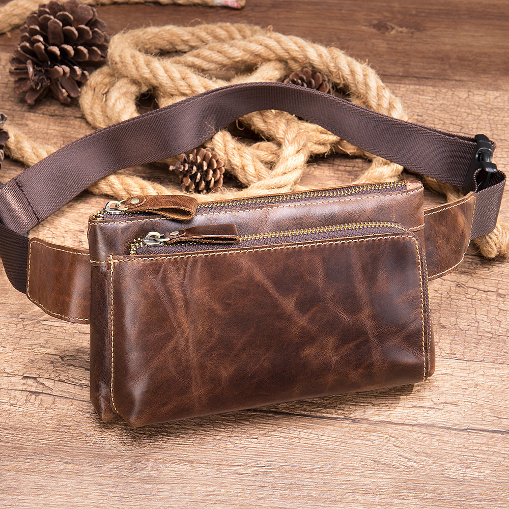 Men's Leather Retro Oil Wax Cowhide Mobile Men's Waist Packs