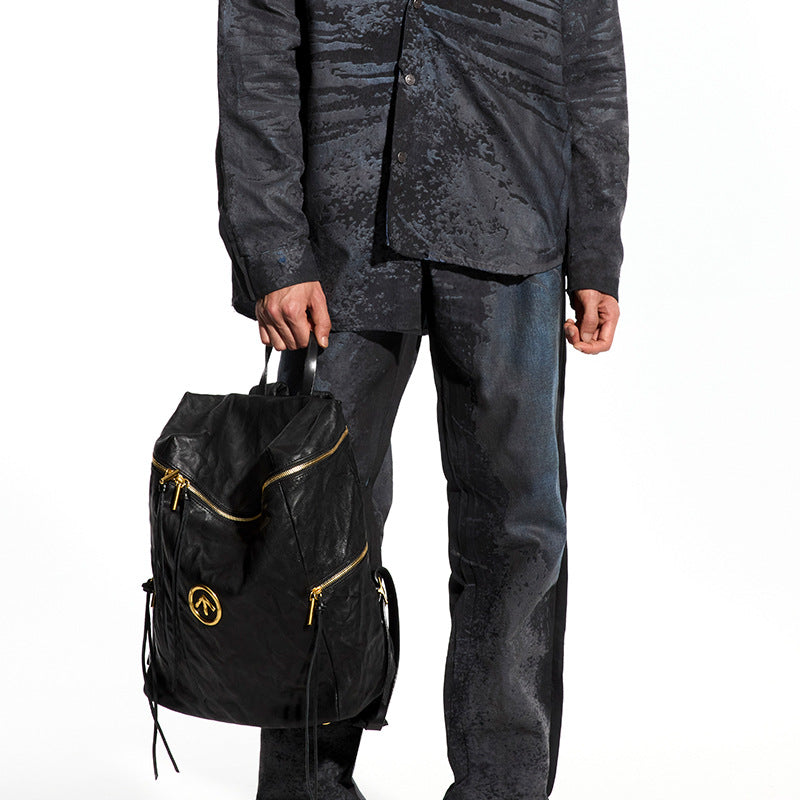 Stone Pleated Sheepskin Large Soft Leather Backpacks
