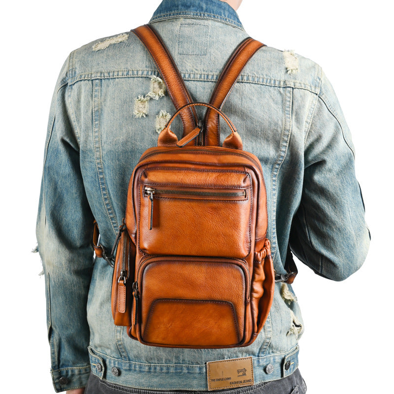 Men's Retro Trendy Head Layer Vegetable Tanned Backpacks