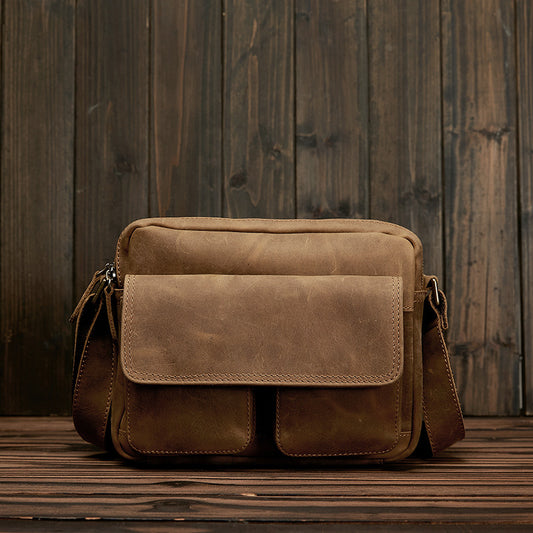 Men's First Layer Cowhide Solid Color Genuine Leather Men's Messenger Bags