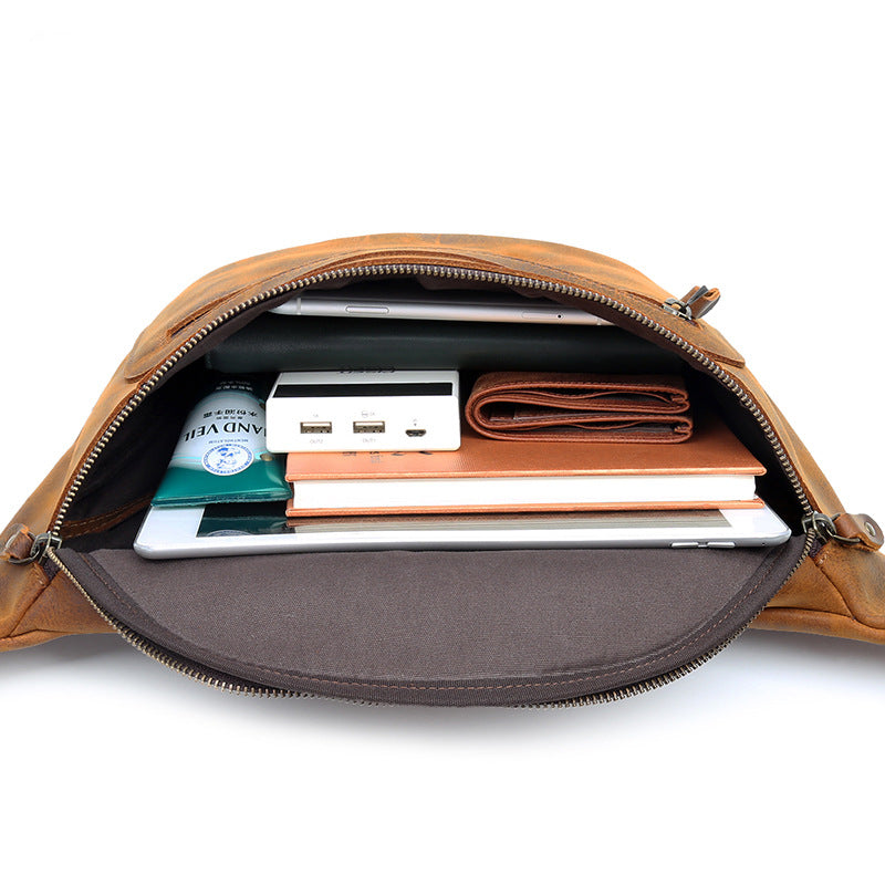 Men's Vintage Crazy Horse Leather Mobile Men's Chest Bags