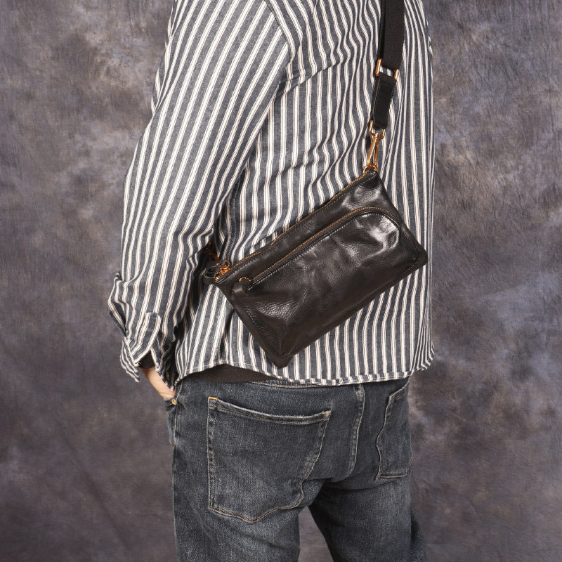 Men's Genuine Leather Retro Vegetable Tanned Tanning Men's Chest Bags