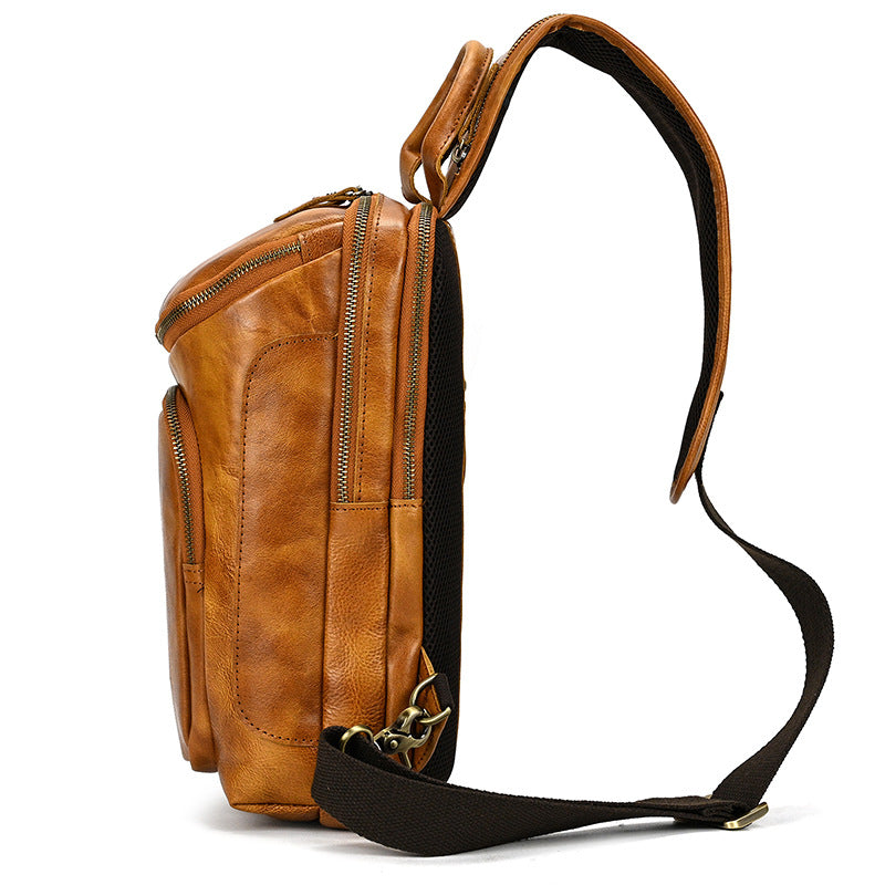 Men's Leather Retro Vegetable Tanned Top Layer Men's Chest Bags