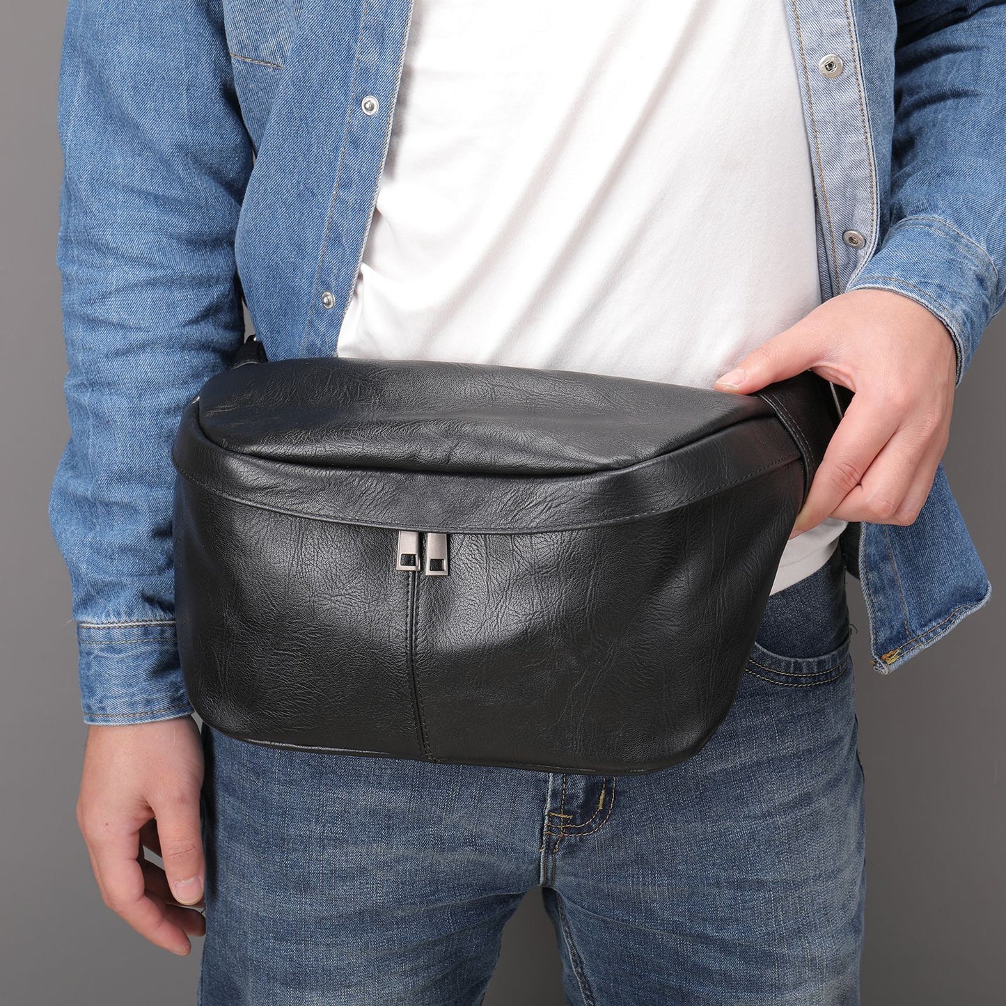Men's Trendy Fashion First Layer Cowhide Large Men's Chest Bags