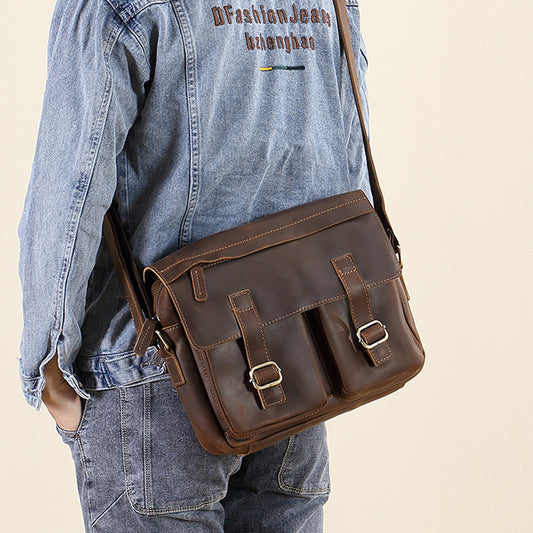 Men's Crazy Horse Single Large Capacity Personalized First Layer Men's Messenger Bags