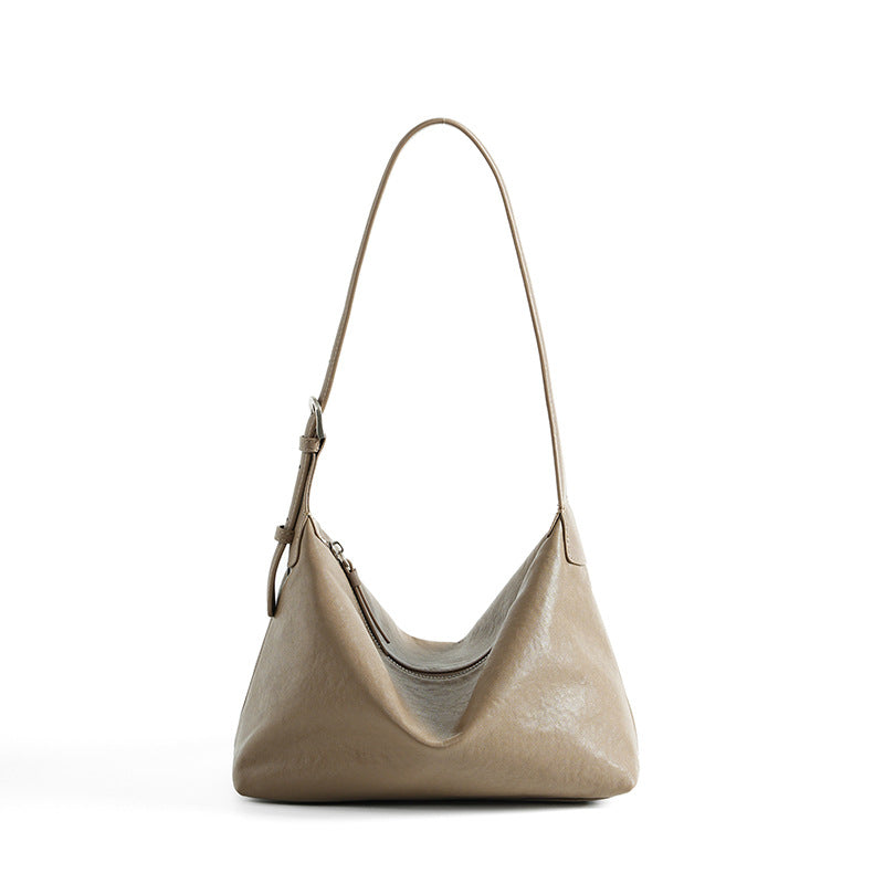 Layer Vegetable Tanning Leather Underarm Commuter Tote Bags