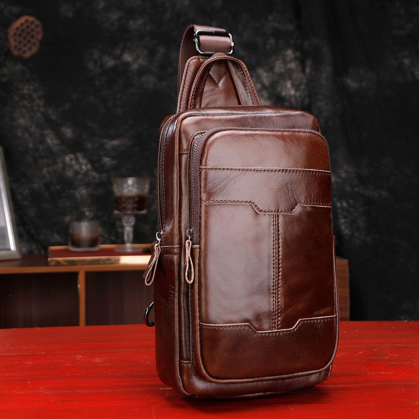 Men's Leather Fashion First Layer Cowhide Korean Men's Chest Bags