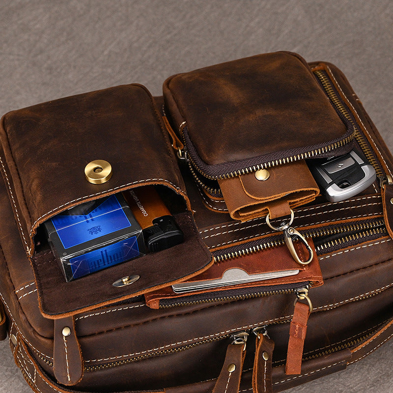 Men's Crazy Horse Leather Genuine Retro Commuter Men's Shoulder Bags