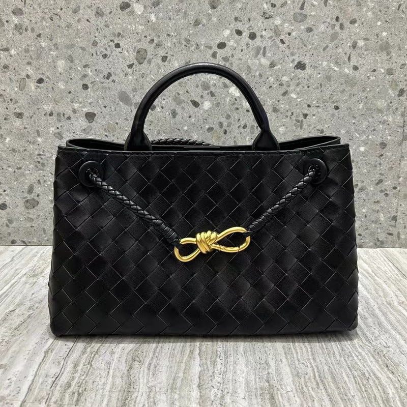 Women's Design Metal Cord Fastener Authentic Leather Weave Portable Bags