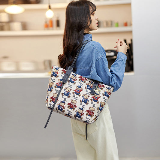 Women's Bear Attachment Korean Style Fashionable Large Shoulder Bags