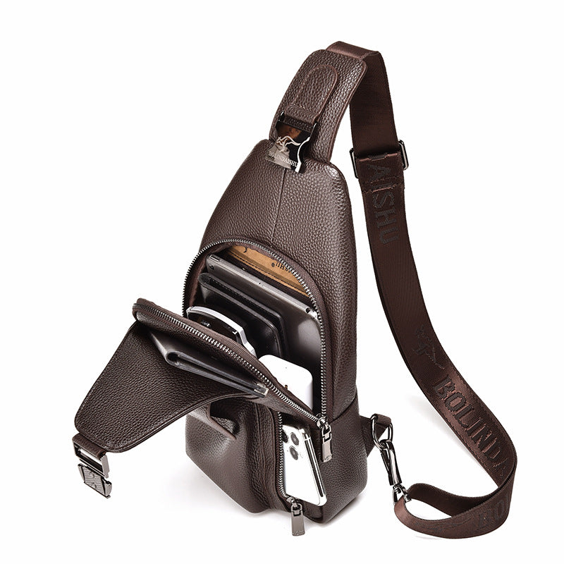 Men's Leather Cowhide Korean Style Trendy Men's Chest Bags