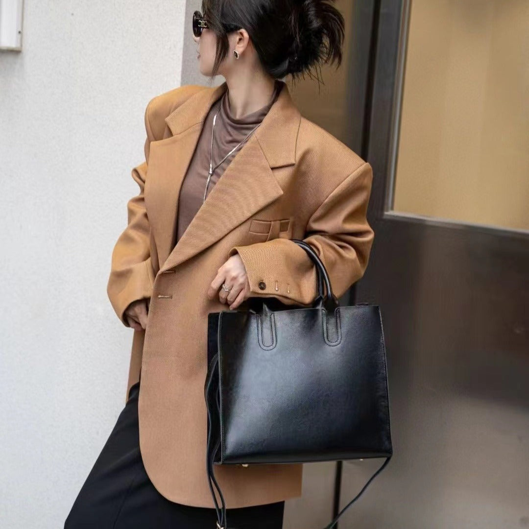 Women's Cow Leather Oil Waxed Retro Large Tote Bags