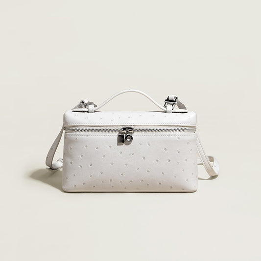Women's Ostrich Grain Cowhide Genuine Leather Fashion Small Square Bags