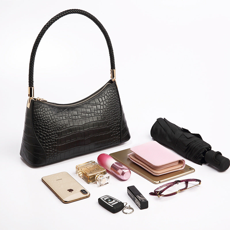 Women's Trendy Genuine Leather Underarm High-grade Minority Crocodile Pattern Shoulder Bags