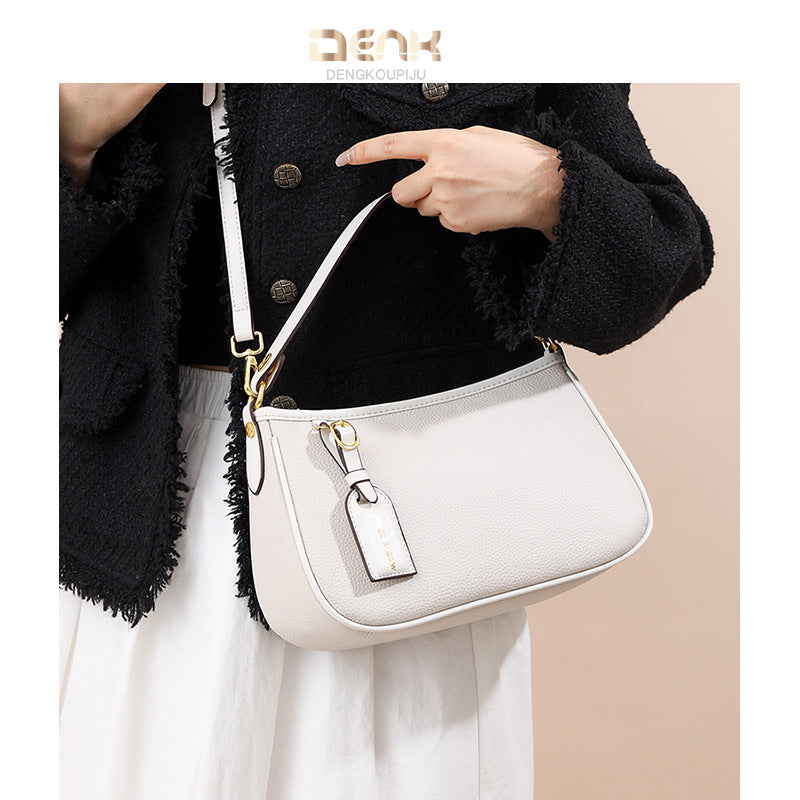 Women's Trendy Genuine Leather Simple Baguette Hand Crossbody Bags