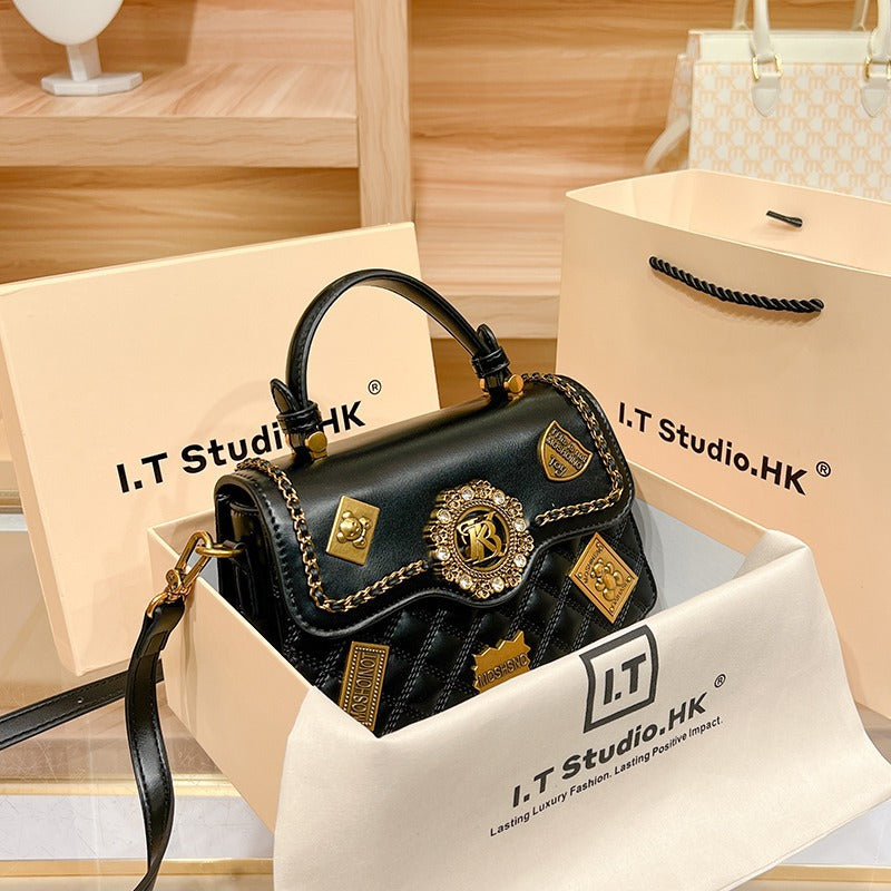 Women's Genuine Leather Simple Fashionable Diamond Quilted Bags