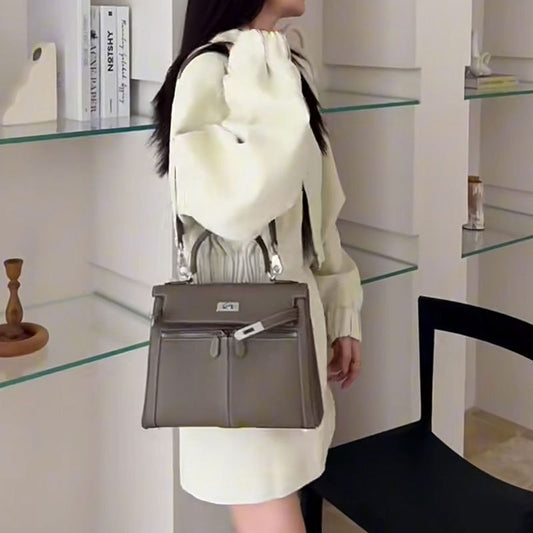 Women's Wide Strap Leather Kelly Double Pocket Crossbody Bags