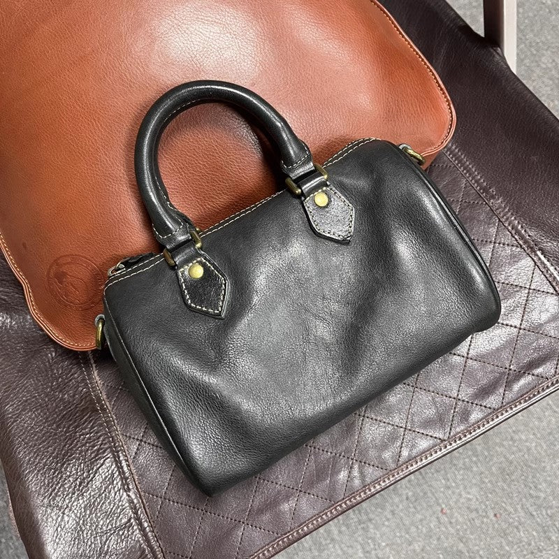 Women's Handmade First Layer Cowhide Boston Portable Bags