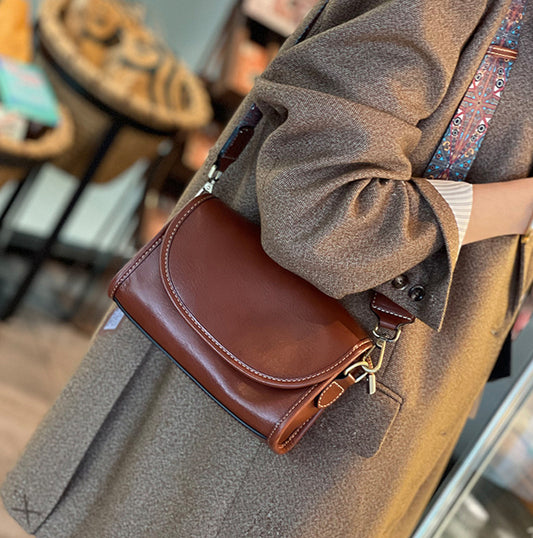 Women's Autumn Genuine Leather Retro Vegetable Tanning Crossbody Bags