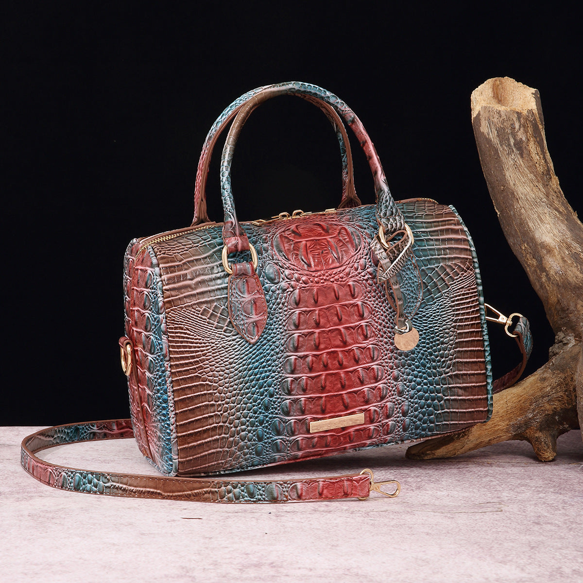 Women's Portable Underarm Vintage Brahmin Crocodile Pattern Handbags