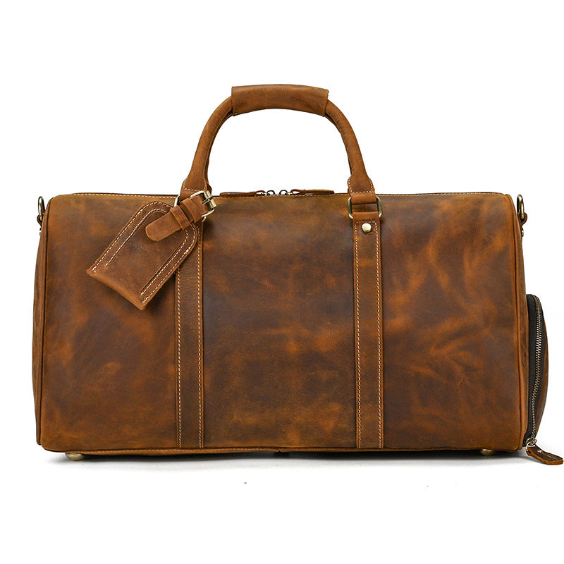 Men's Retro Crazy Horse Leather Large Capacity Strap Shoe Travel Bags