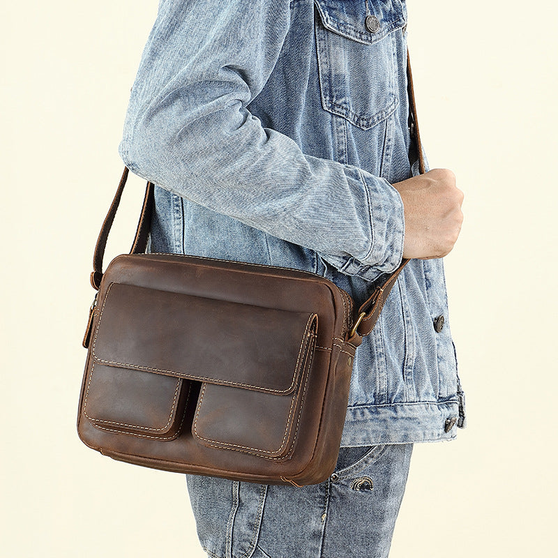 Men's First Layer Cowhide Leather Back Difference Men's Messenger Bags