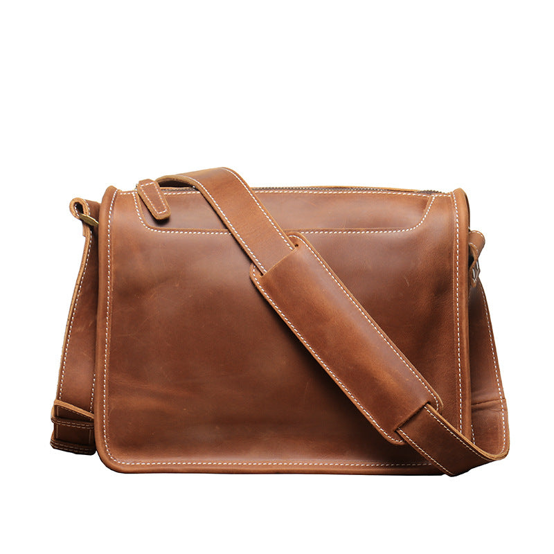 Men's First Layer Cowhide Handmade Crazy Horse Leather Men's Shoulder Bags