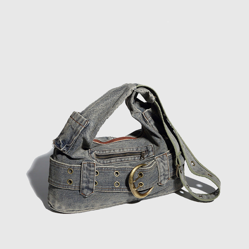 Women's Retro Hot Underarm Niche Washed Denim Armpit Bags