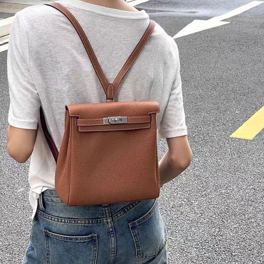 Textured Genuine Leather Kelly First Layer Backpacks