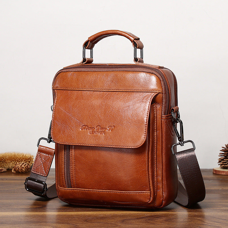 Men's Leather Vertical Business First Layer Cowhide Men's Shoulder Bags