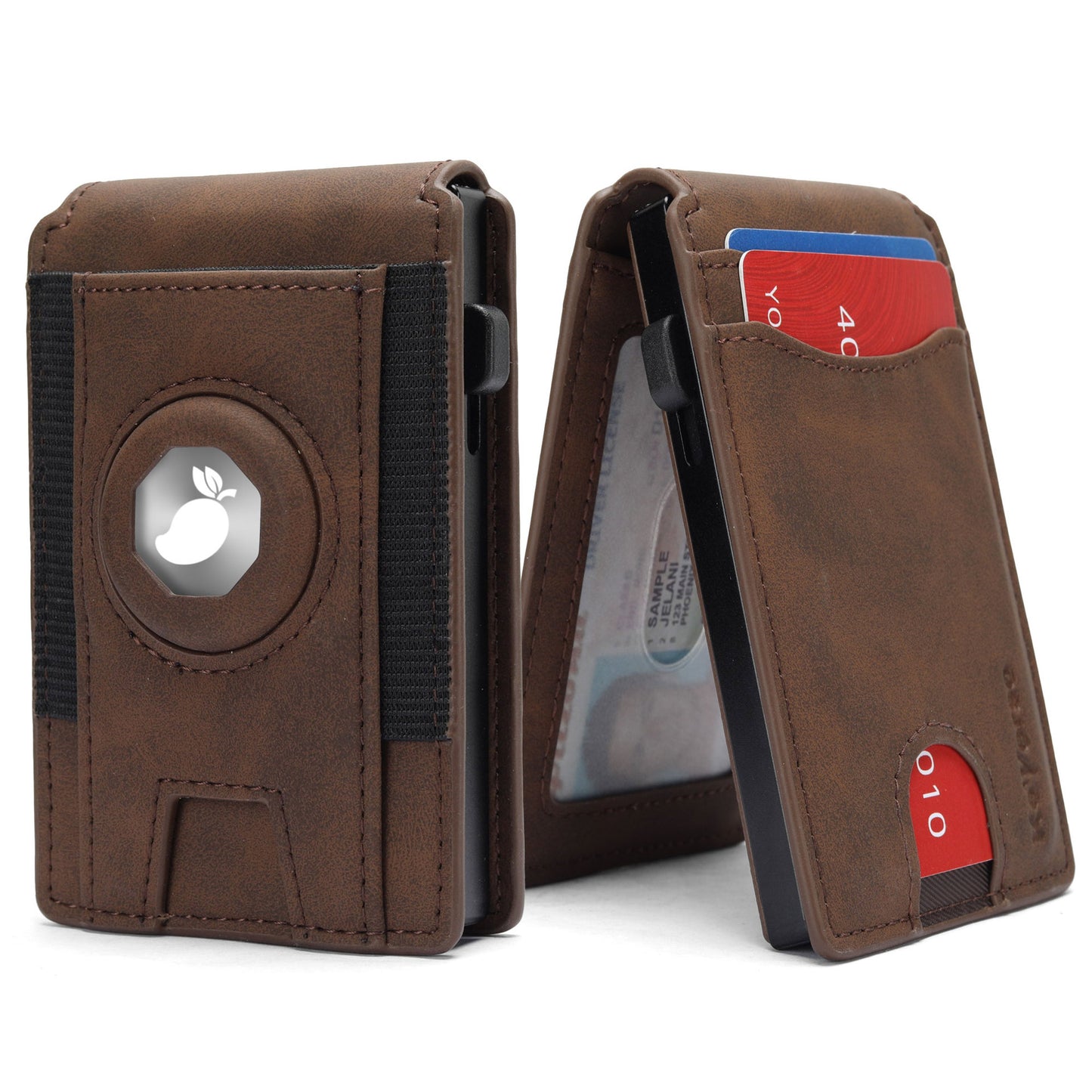 Men's Fold Crazy Horse Leather Metal Cartridge Card Holder