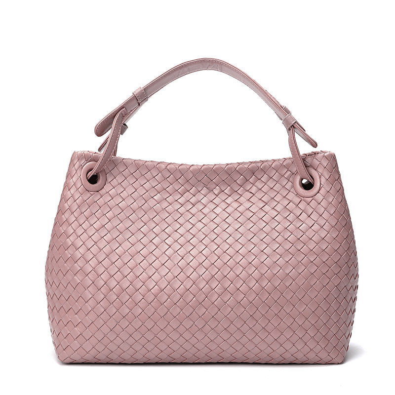 Women's Large Capacity Leather Lambskin Woven Size Bags