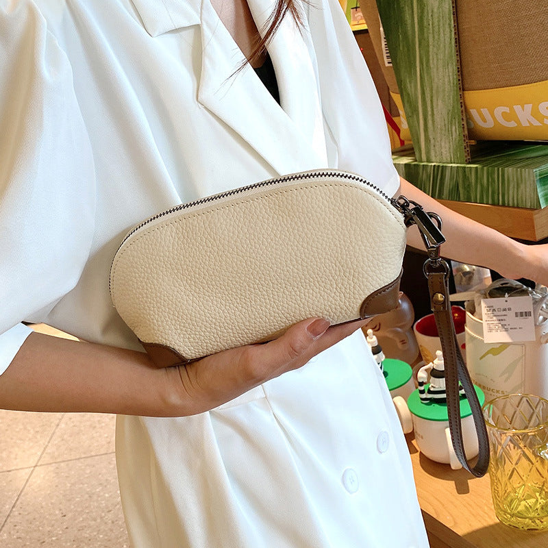 Women's First Layer Leather Contrast Color Portable Handbags