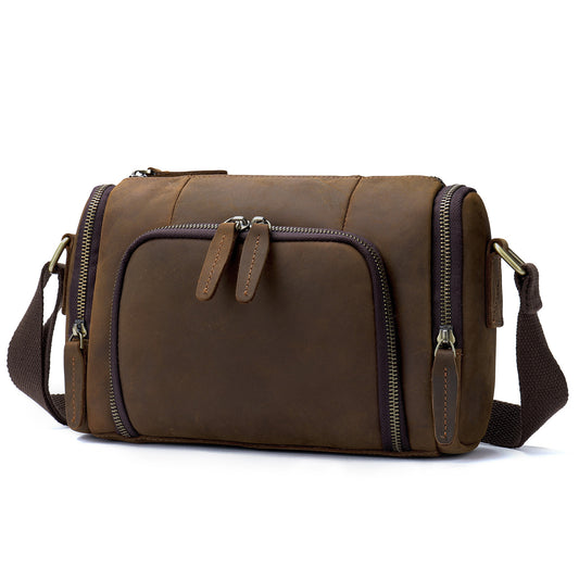 Men's Horse Leather Horizontal Cylinder Large Capacity Men's Shoulder Bags