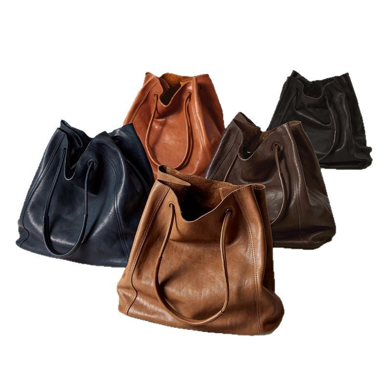 Women's Commuter Large Capacity Totes Genuine Leather Bucket Bags