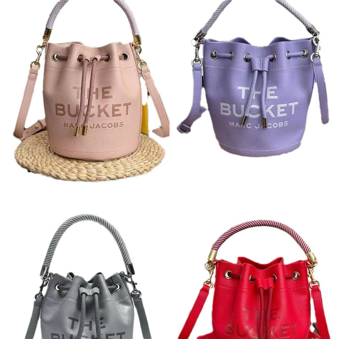 Genuine Leather Solid Color Fashion Advanced Bucket Bags