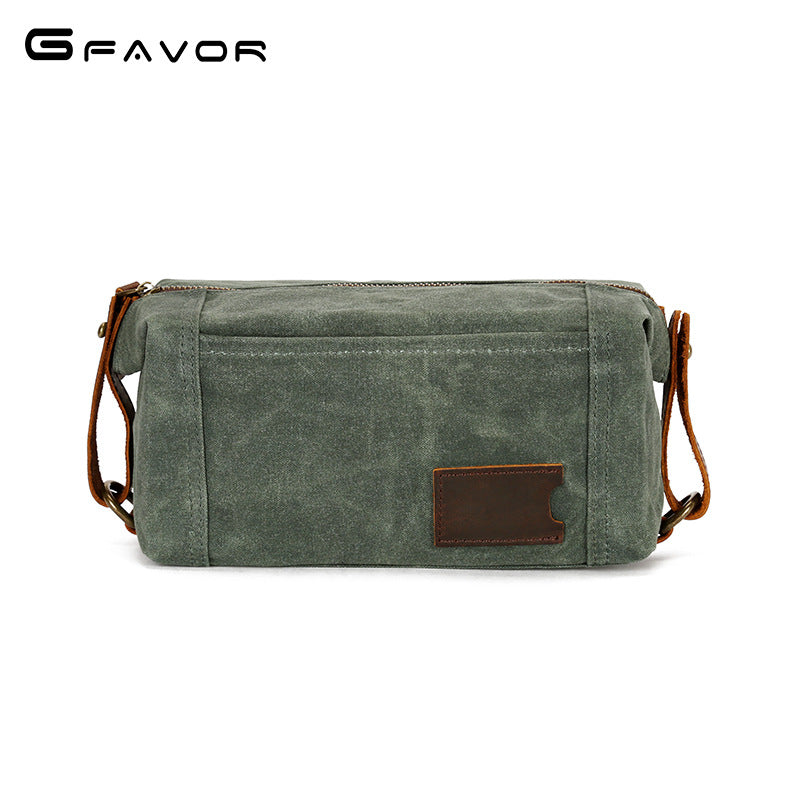 Men's Canvas Wash Vintage First Layer Cowhide Cosmetic Bags