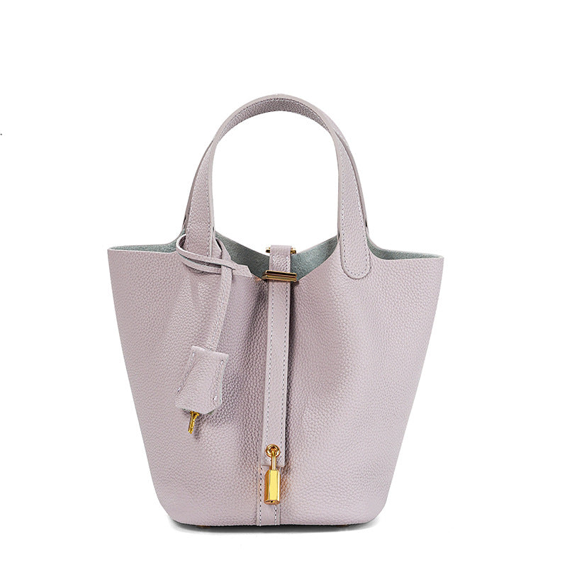Women's High Quality Genuine Leather Vegetable Basket First Layer Cowhide Bucket Bags