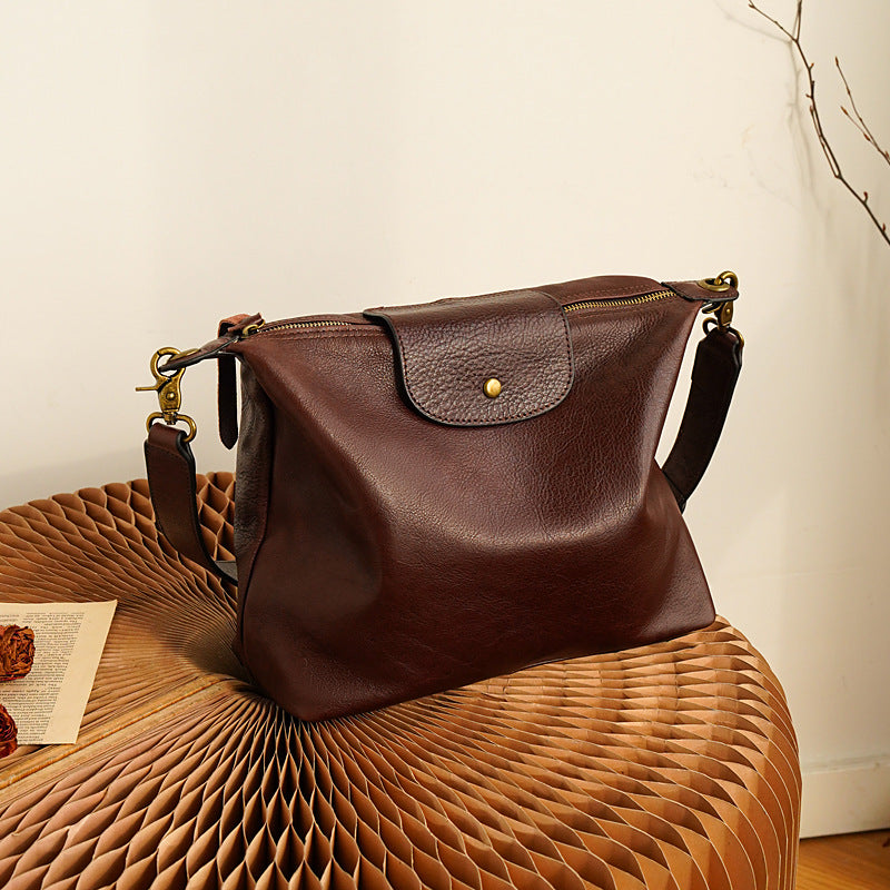 Women's Street Retro First Layer Cattlehide Leather Fashion Crossbody Bags