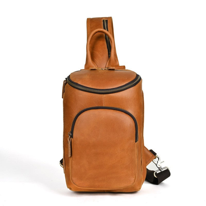 Men's Retro Crazy Horse Leather First Layer Cowhide Men's Chest Bags