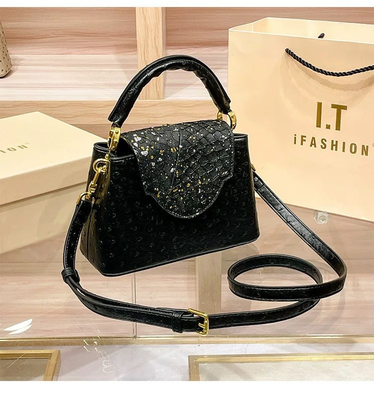 Women's High-grade Genuine Leather Ostrich Grain Fashion Crossbody Bags