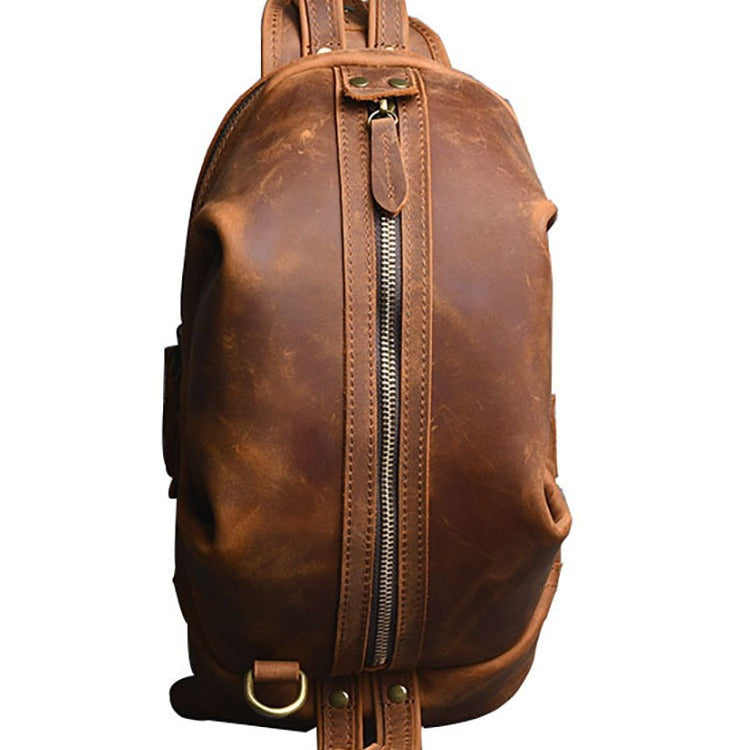 Men's Leather Genuine First Layer Cowhide Personalized Men's Chest Bags