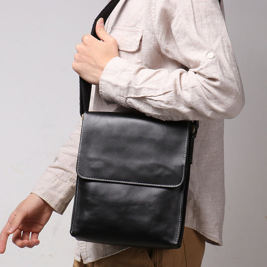 Men's Crazy Horse Leather Genuine Handmade Simple Men's Messenger Bags