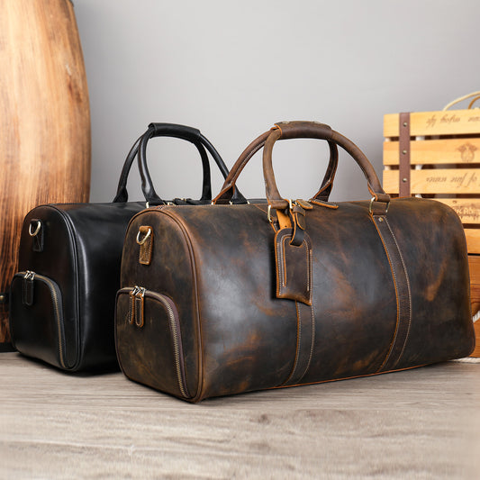 Men's Crazy Horse Leather Large Capacity Independent Shoe Warehouse Travel Bags