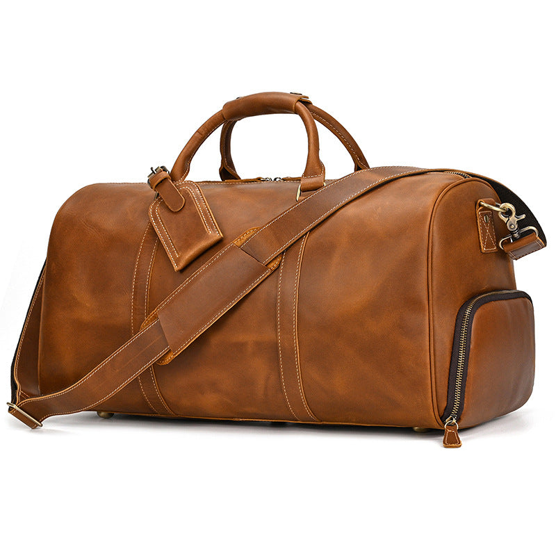 Men's Crazy Horse Leather Cowhide With Shoe Travel Bags