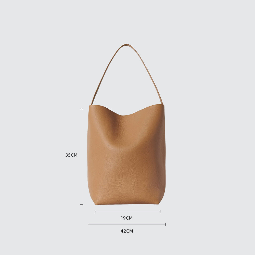 Cowhide Lychee Pattern Large Capacity Commuter Bucket Bags