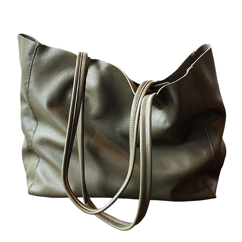 Women's Top Layer Cowhide Big Shopping Genuine Leather Simple Tote Bags