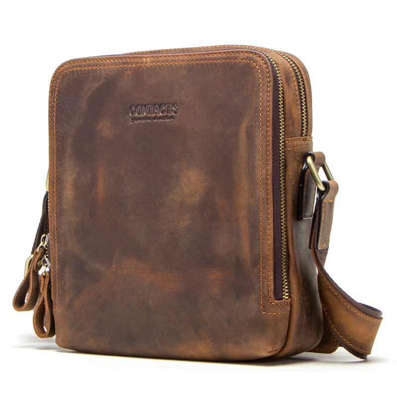 Men's Black Angel Retro Crazy Horse Leather Men's Shoulder Bags