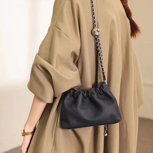 Women's Genuine Leather Cloud Golden Balls Chain Crossbody Bags