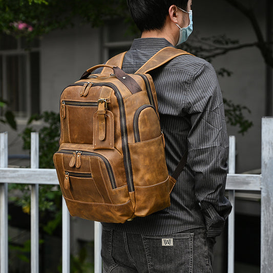 Men's Leather Retro Crazy Horse Large Capacity Backpacks